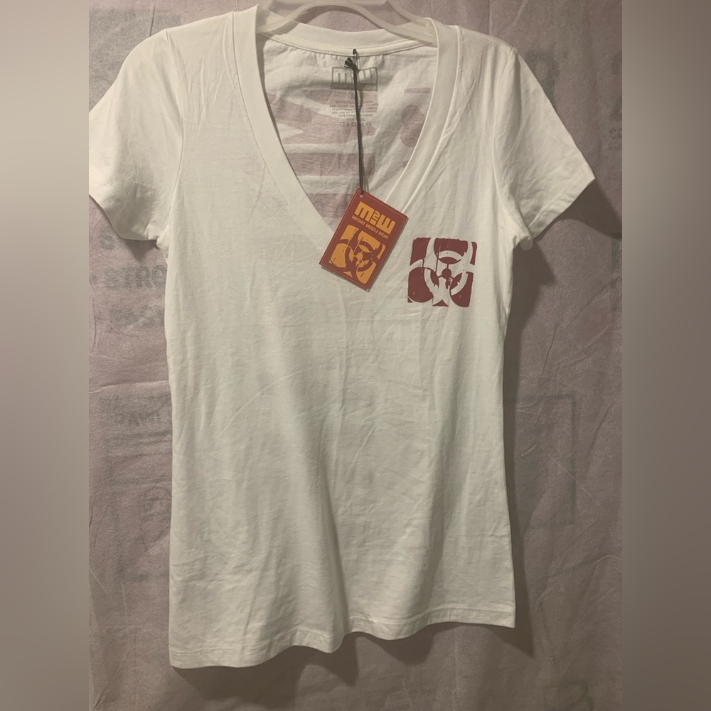 MUTANT MUSCLE WEAR V Neck White T Shirt M